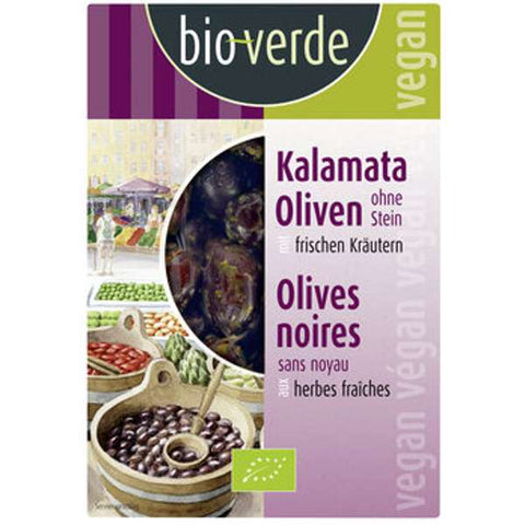 Schwarze Kalamata-Oliven ohne Stein mariniert mit frischen Kräutern 150 g